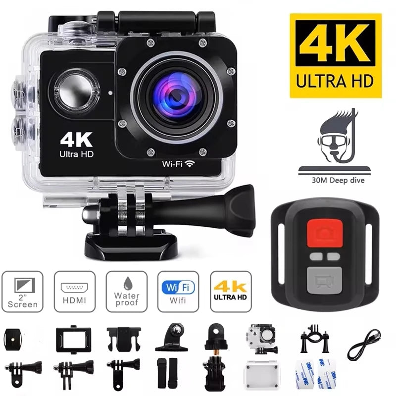 🎥 4K Action Camera — 1080P@30FPS, WiFi, 2.0" Screen, 170° Wide Angle, Waterproof