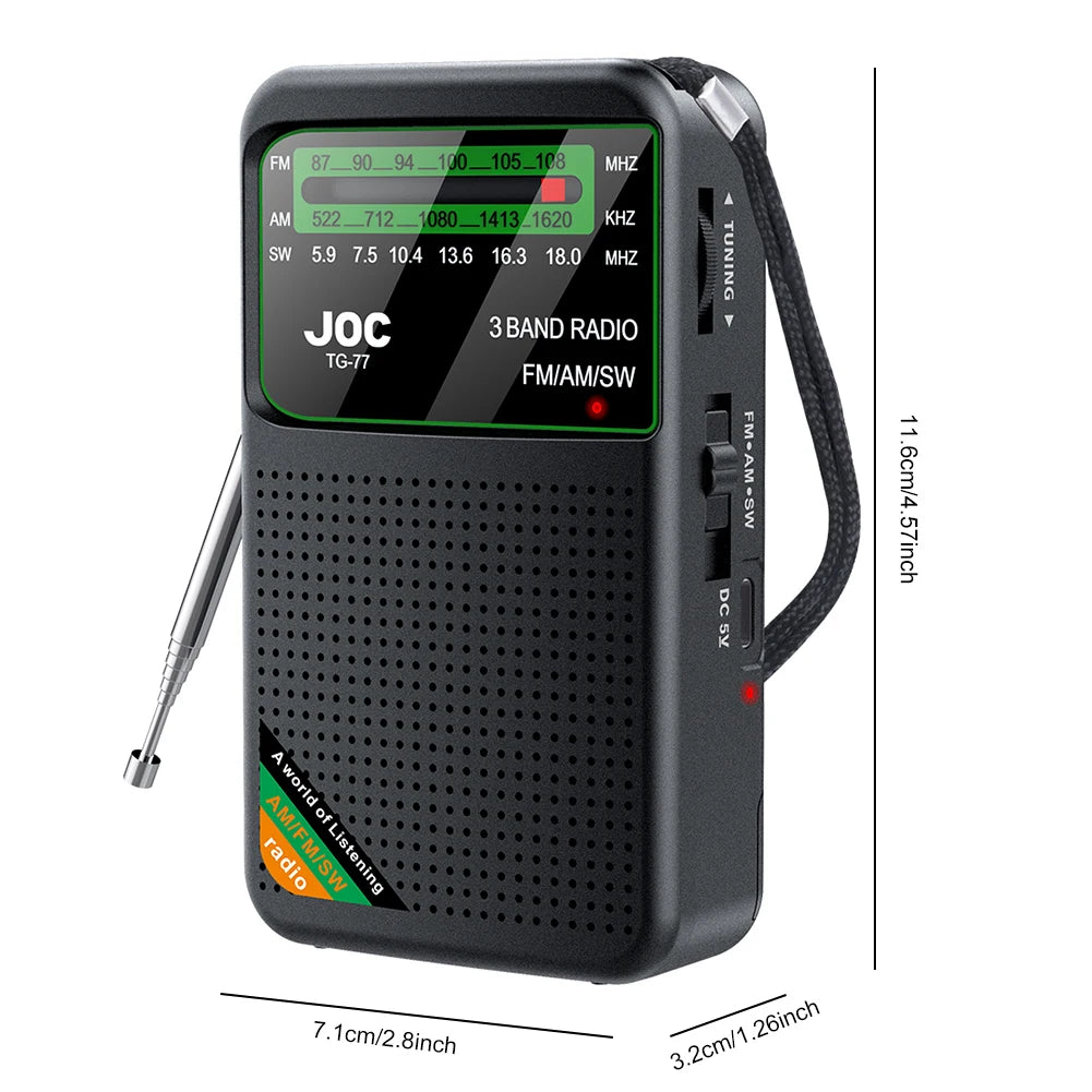 Portable FM AM SW Radio – Rechargeable via Type-C, Built-in Speaker, Pointer Tuning, HD Screen, Ideal for Elderly