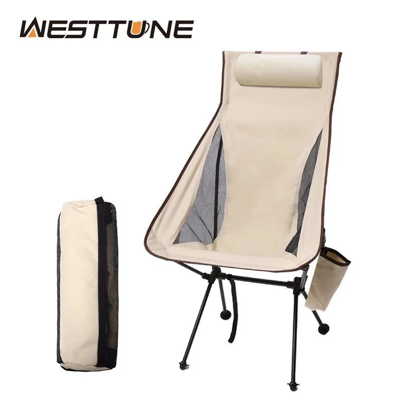 🪑 WESTTUNE Portable Folding Camping Chair with Headrest – Lightweight Aluminum Alloy Outdoor Chair for Travel, Fishing & Hiking