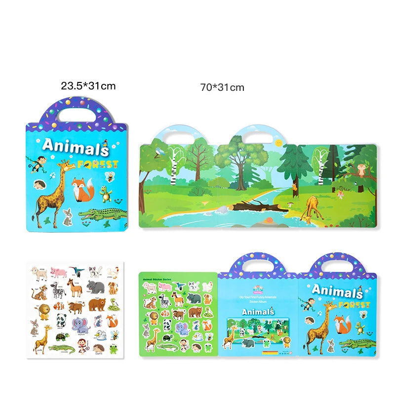 🧲📘 Reusable Cartoon Sticker Book for Kids 🎨 DIY Puzzle Game | Multiple Scenes | Educational & Fun Toy for Ages 2–4 | Perfect Gift!