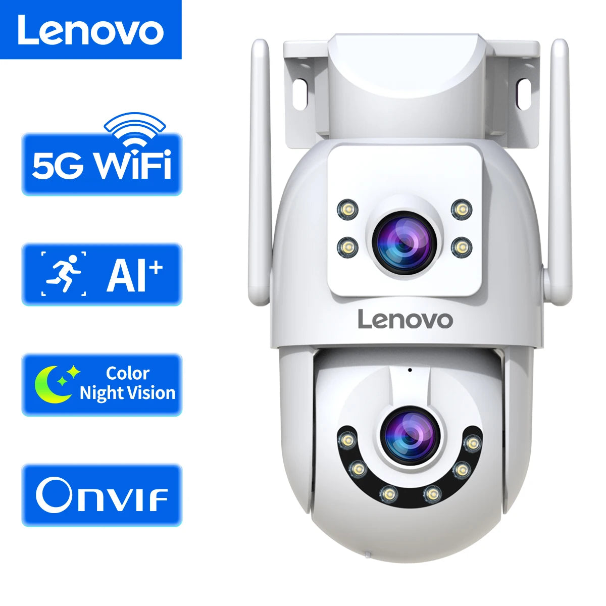 🛡️Security - Lenovo 4K Dual-Lens PTZ Outdoor WiFi Security Camera 5G WiFi | Auto Tracking | Two-Way Audio | Night Vision | ONVIF Compatible | IP66 Waterproof | CCTV Surveillance