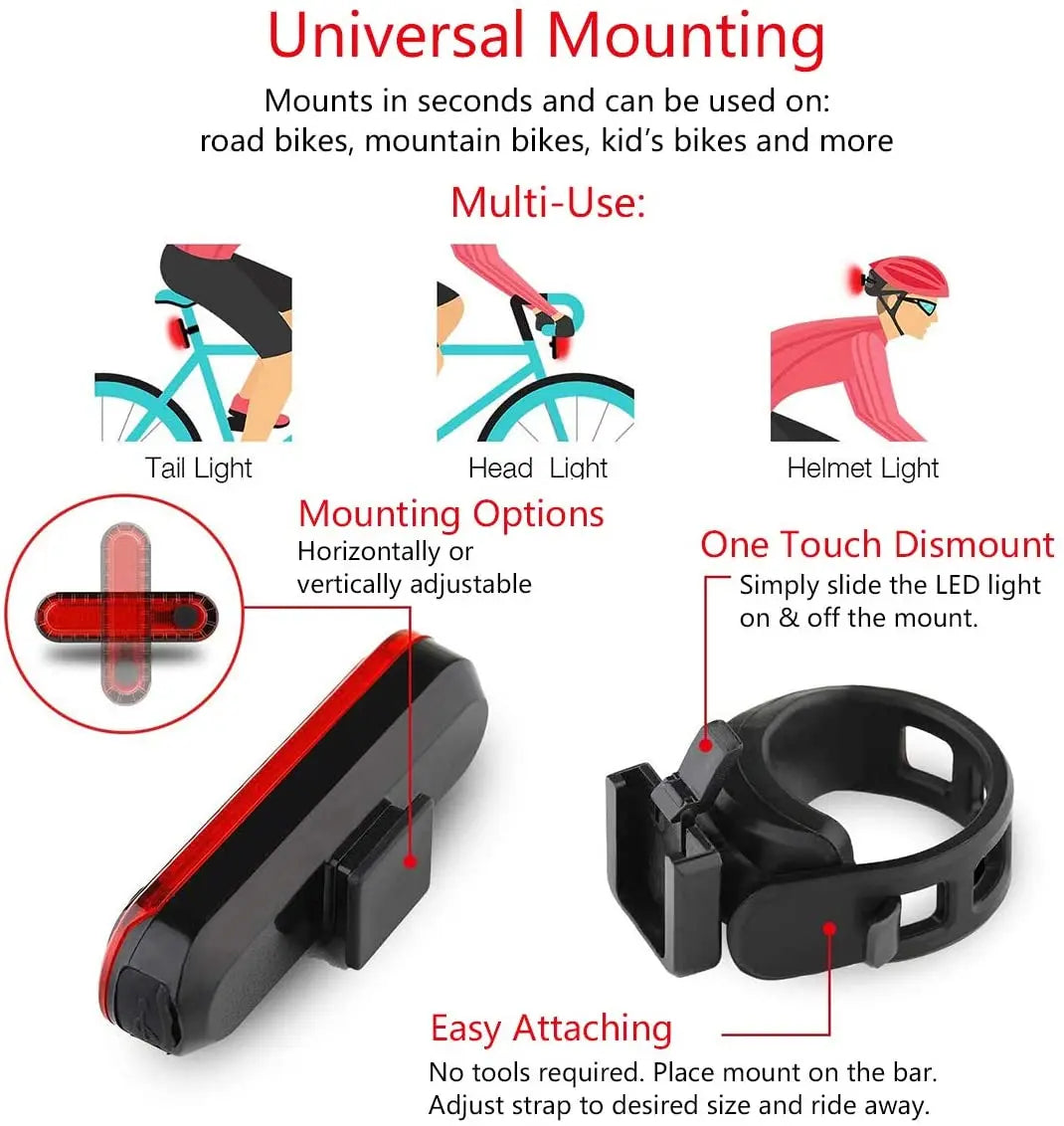 🔋 USB Rechargeable | 🚴♂️ Ultra-Bright Red Rear Bike Tail Light | 🔧 Easy to Install | 🚨 Bicycle Safety Light