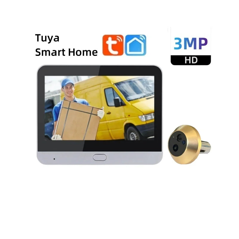 🔒Security - Tuya Smart 3MP WiFi Peephole Video Door Camera 📹 4.3" HD Display | 🌙 Night Vision | 🎤 One-way Audio | 🔐 Home Security