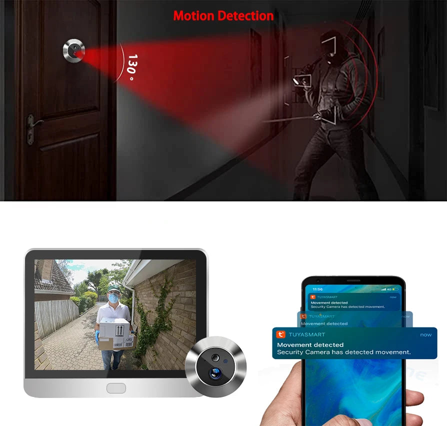 🔒Security - Tuya Smart 3MP WiFi Peephole Video Door Camera 📹 4.3" HD Display | 🌙 Night Vision | 🎤 One-way Audio | 🔐 Home Security