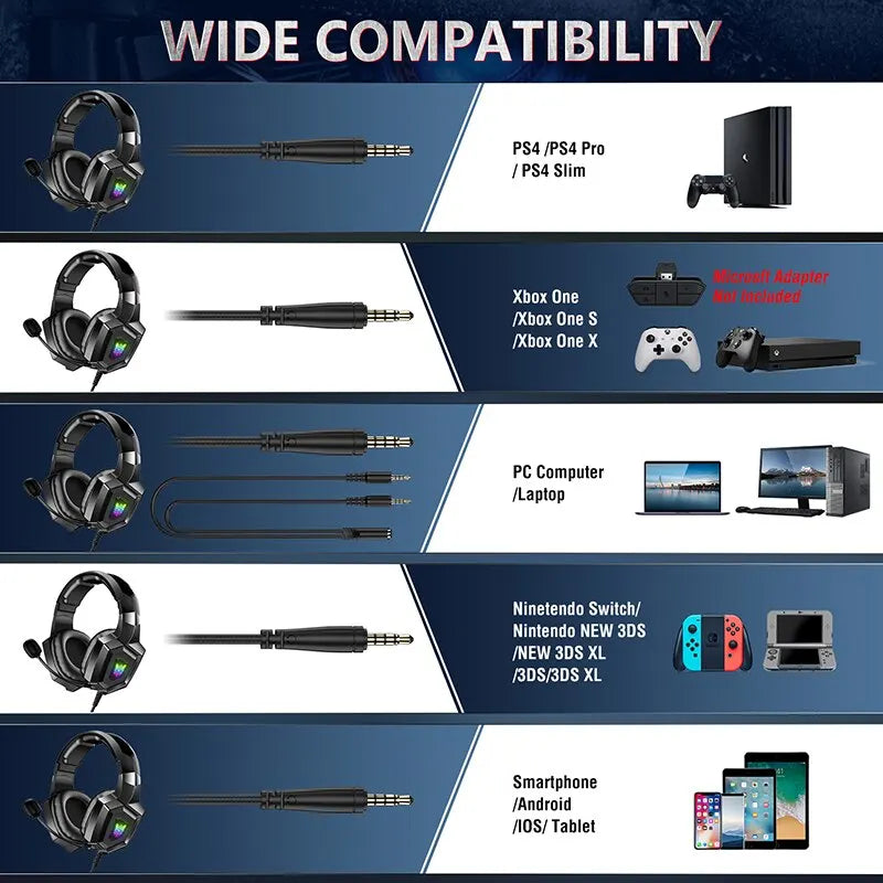🎧 ONIKUMA Wired Stereo Gaming Headphones with Mic & LED Lights – Gamer Headset