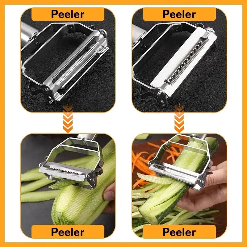🥕 Multifunctional Stainless Steel Kitchen Peeler – Durable 2-in-1 Vegetable & Fruit Slicer, Julienne Grater for Potato, Carrot & Cucumber