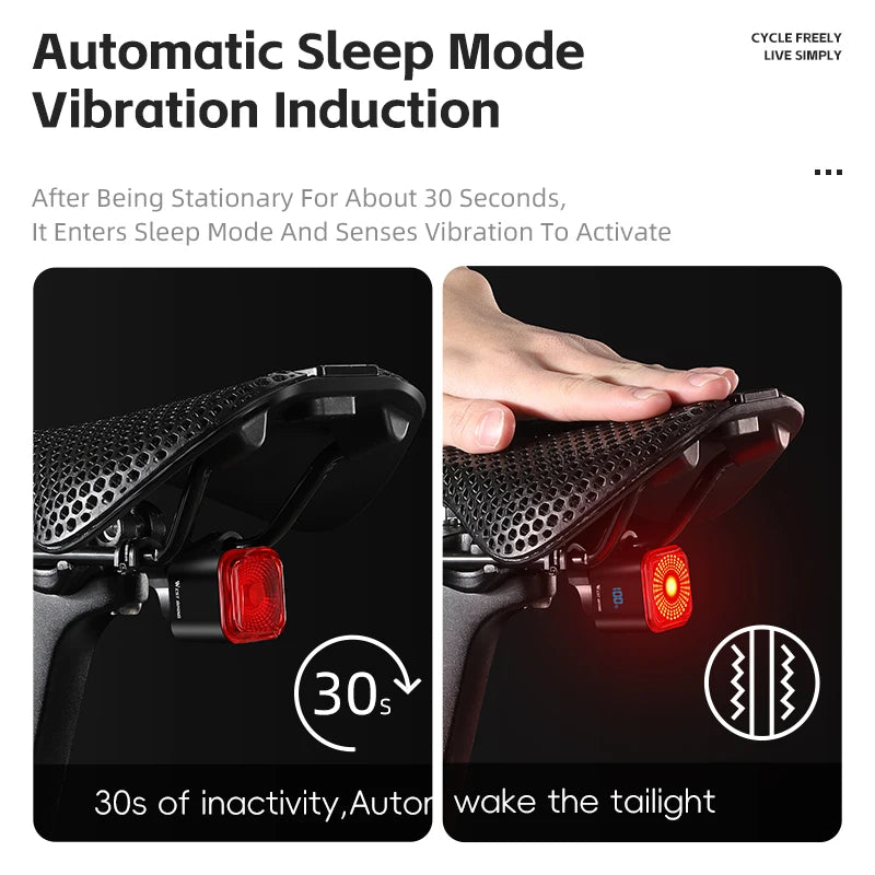 WEST BIKING Bicycle Rear Light 🚴♂️ Brake Sensing ⚡ Digital Power Display 🔋 Auto Start/Stop ⏯️ Long Endurance 🔥 Taillight Cycling Accessories