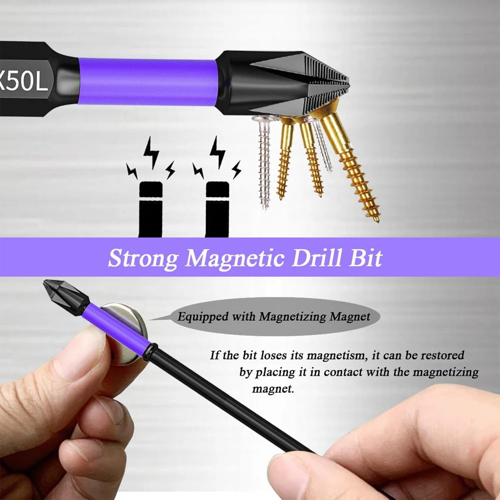 6/12 Pcs Magnetic Screwdriver Bits Set 🔩 Magnetic | ⚙️ Shockproof | 🔧 Alloy Steel | 🛠️ Hex Shank | ⚡ Suitable for Power Tools