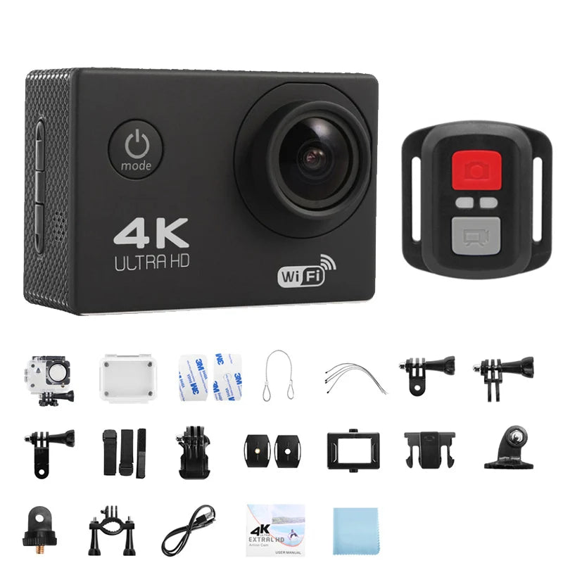 🎥 4K Action Camera — 1080P@30FPS, WiFi, 2.0" Screen, 170° Wide Angle, Waterproof
