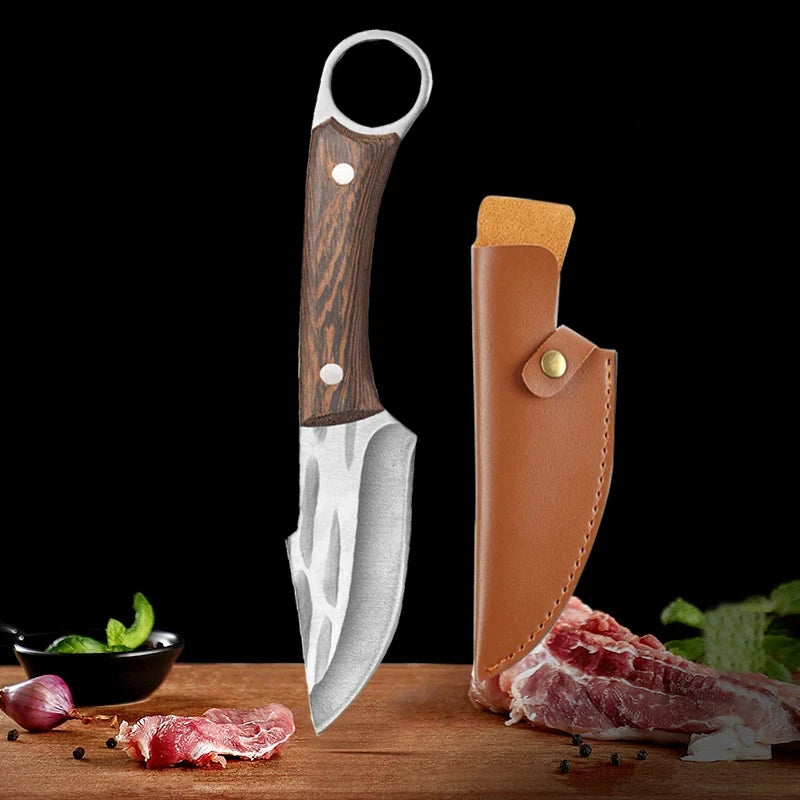🔪 Handmade Forged Stainless Steel Boning Knife – Chef’s Meat Cleaver with Wooden Handle for Kitchen, Butchery & Home Use