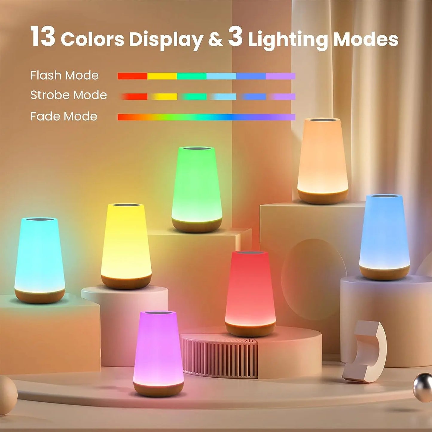 🌈 13-Color Changing Night Light – RGB Touch & Remote Control | Dimmable | USB Rechargeable Perfect for Bedrooms, Kids’ Rooms, Desktops, or as a Gift!