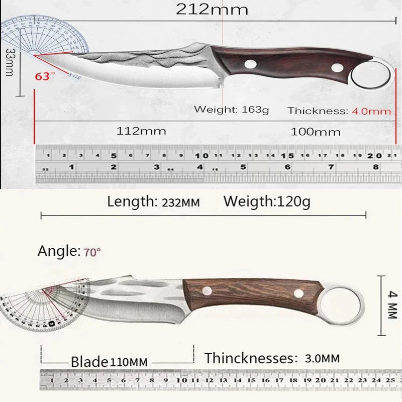 🔪 Handmade Forged Stainless Steel Boning Knife – Chef’s Meat Cleaver with Wooden Handle for Kitchen, Butchery & Home Use
