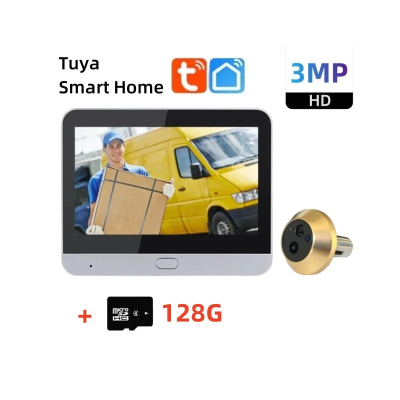 🔒Security - Tuya Smart 3MP WiFi Peephole Video Door Camera 📹 4.3" HD Display | 🌙 Night Vision | 🎤 One-way Audio | 🔐 Home Security