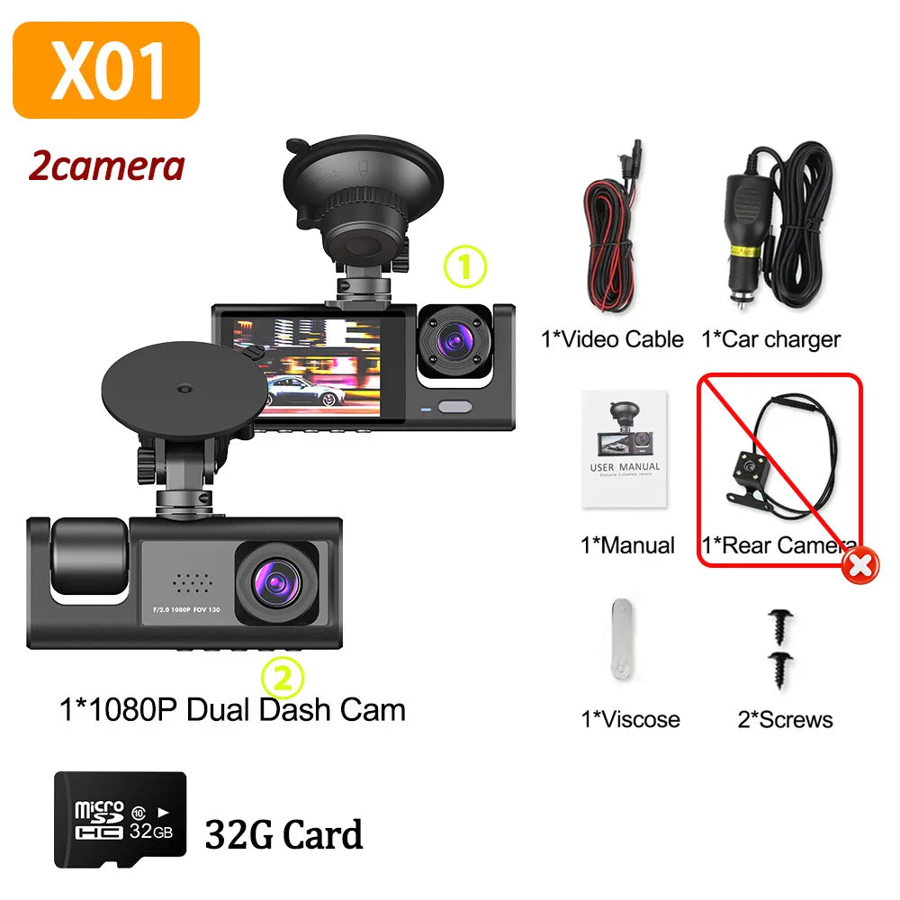 🚗📹 safety - 1080P Triple‑Lens Dash Cam – Front, Rear & Interior Cameras with IR Night Vision