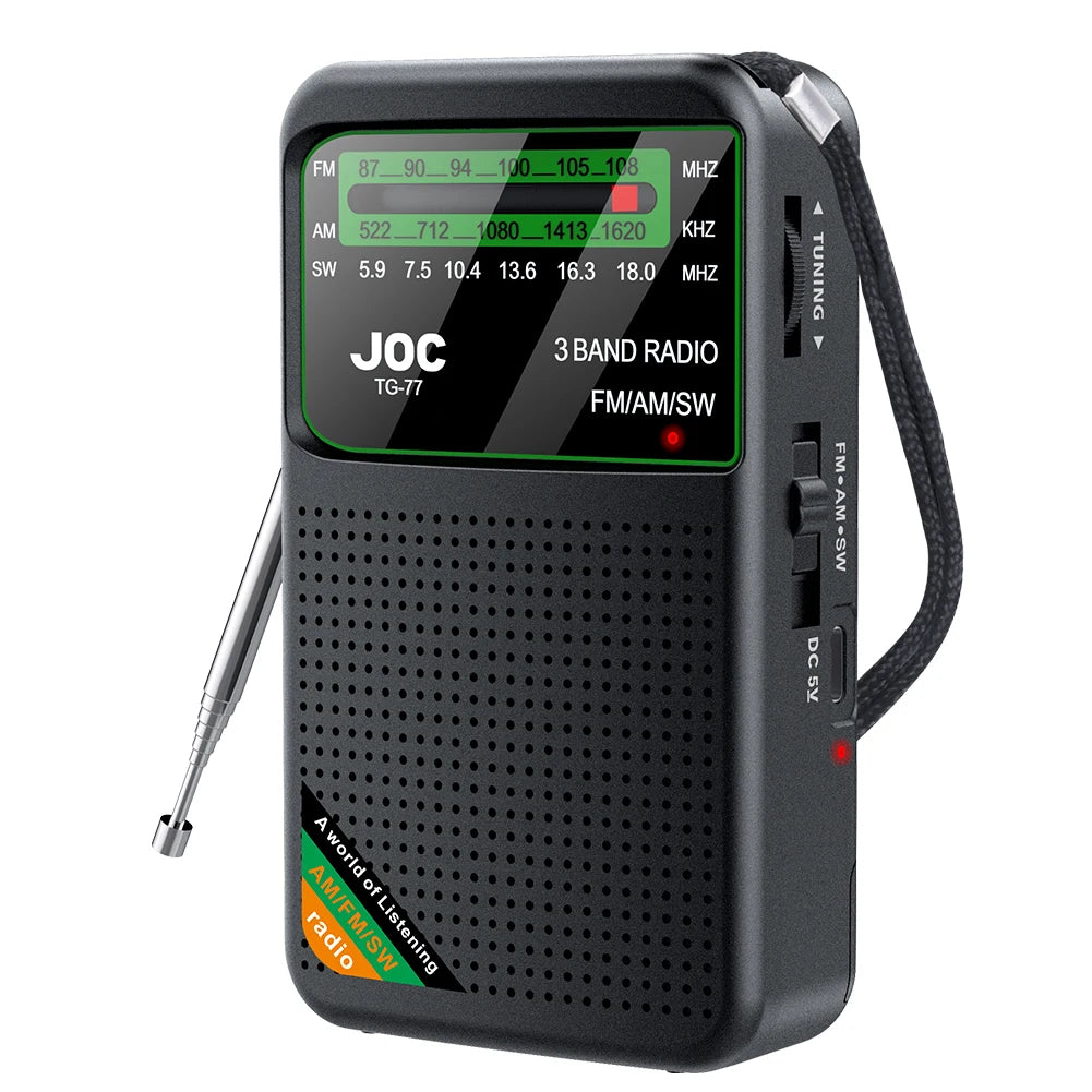 Portable FM AM SW Radio – Rechargeable via Type-C, Built-in Speaker, Pointer Tuning, HD Screen, Ideal for Elderly