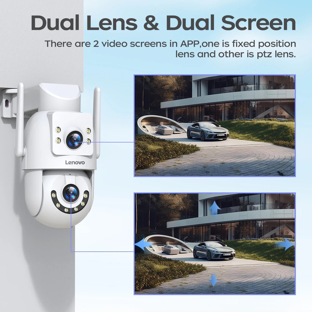 🛡️Security - Lenovo 4K Dual-Lens PTZ Outdoor WiFi Security Camera 5G WiFi | Auto Tracking | Two-Way Audio | Night Vision | ONVIF Compatible | IP66 Waterproof | CCTV Surveillance