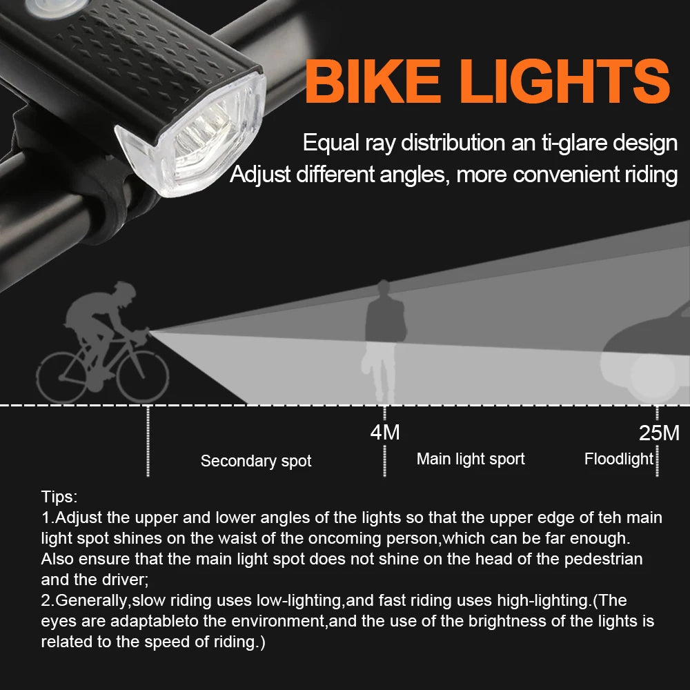 🚴♂️ USB Rechargeable Bike Light Set – Front & Taillight, 3 Modes, Easy Install