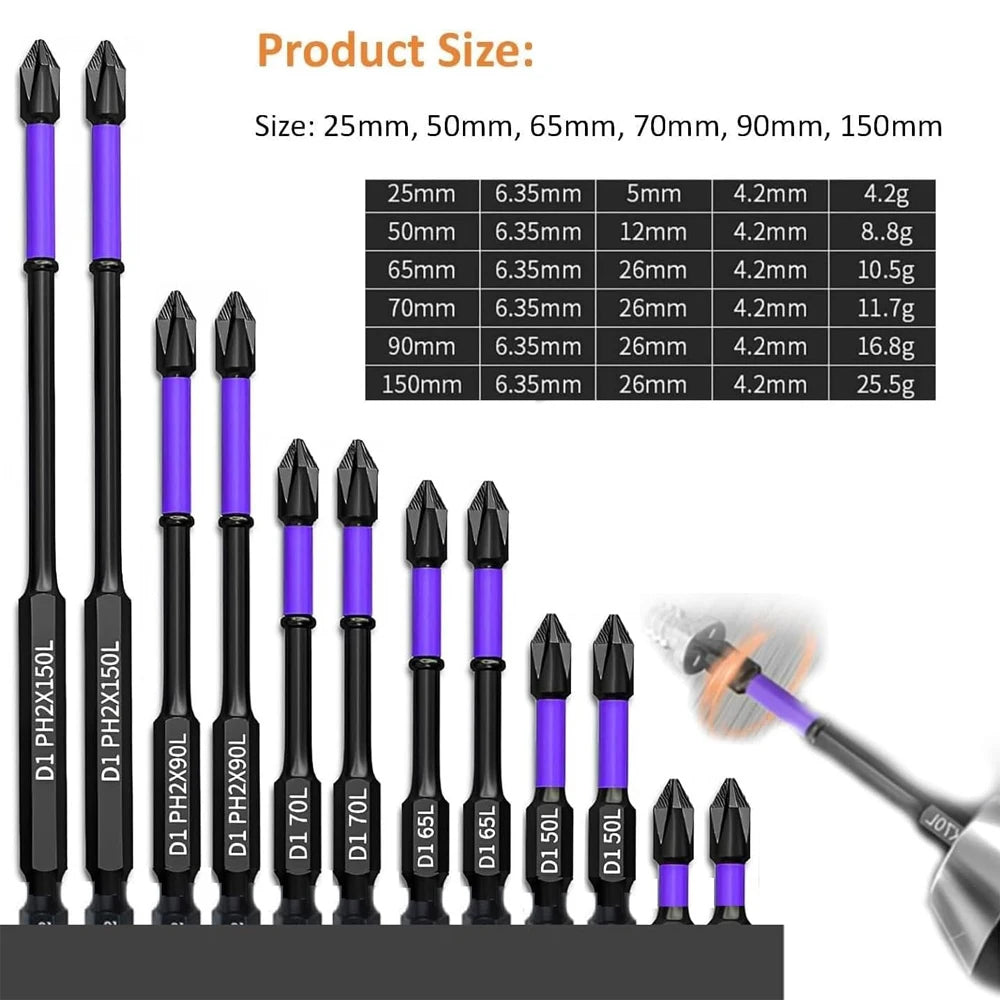 6/12 Pcs Magnetic Screwdriver Bits Set 🔩 Magnetic | ⚙️ Shockproof | 🔧 Alloy Steel | 🛠️ Hex Shank | ⚡ Suitable for Power Tools