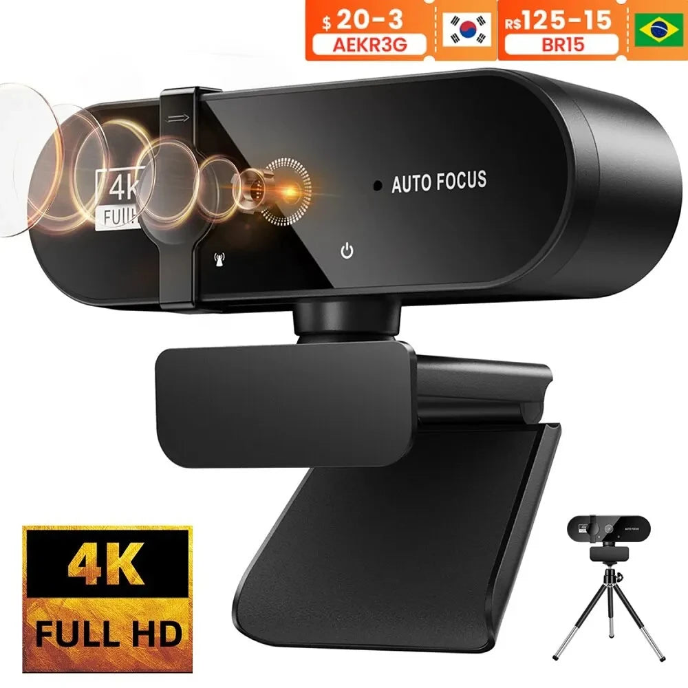 🎥 4K 2K 1080P Webcam with Microphone – Auto Focus USB Mini Camera for PC/Laptop, Full HD 30FPS for Video Calls & Streaming