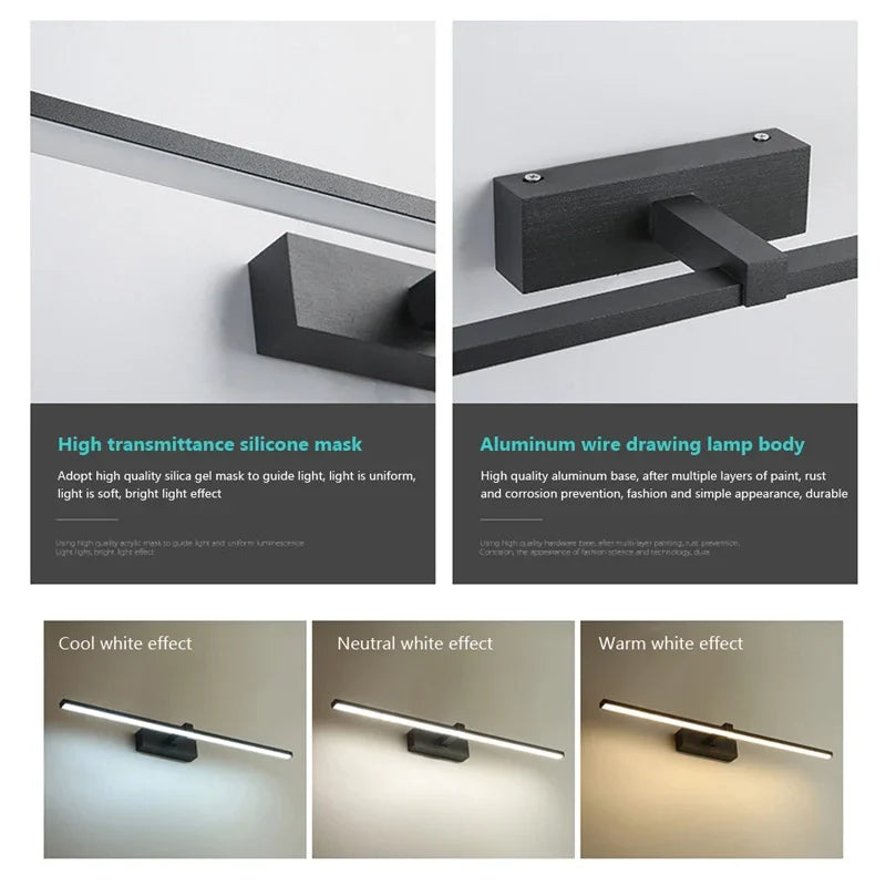 ✨ Modern LED Wall Light – 3 Color Modes | Aluminum Bathroom Mirror Lamp | Makeup & Vanity Line Light