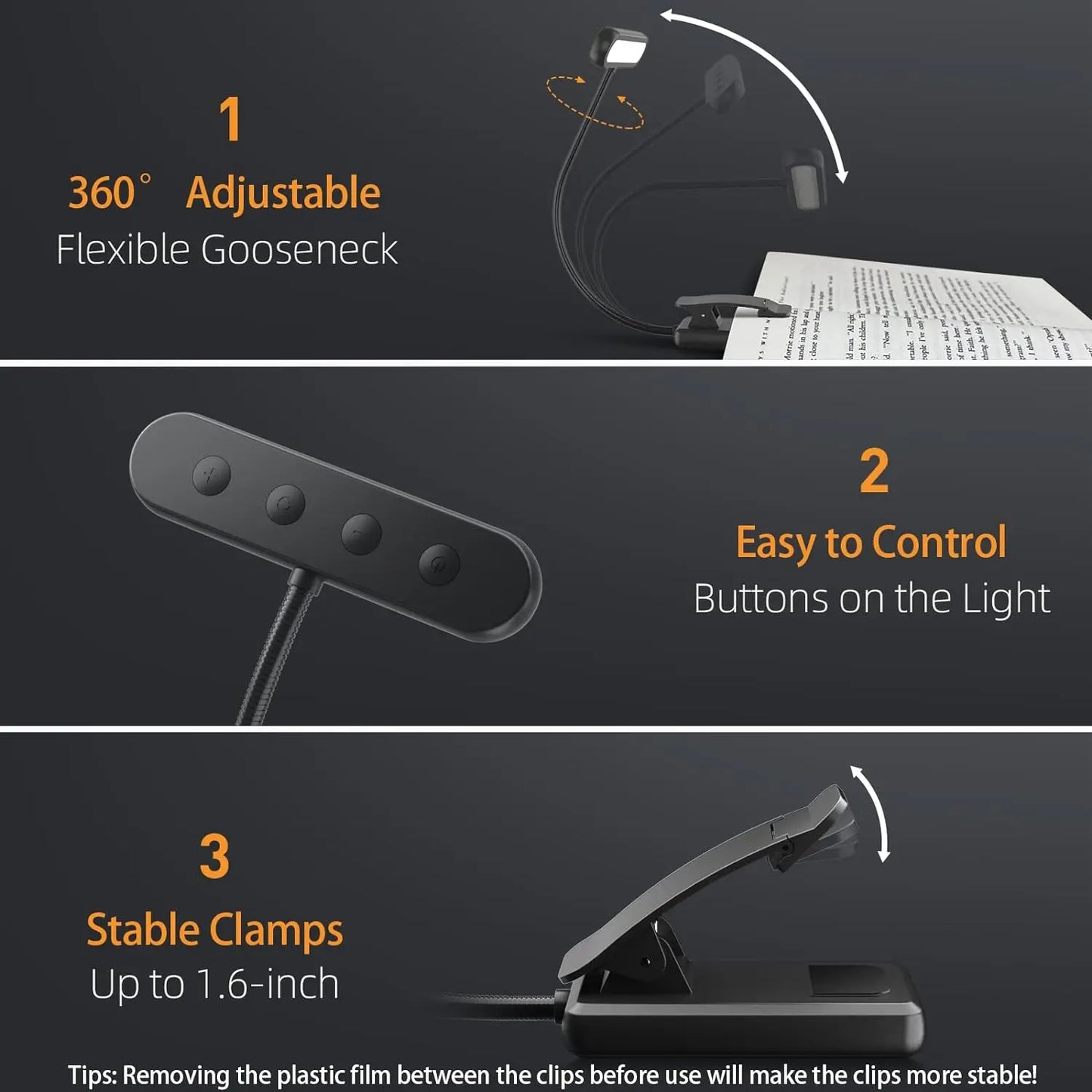 📚 14 LEDs Book Light – Rechargeable Clip-On Reading Lamp