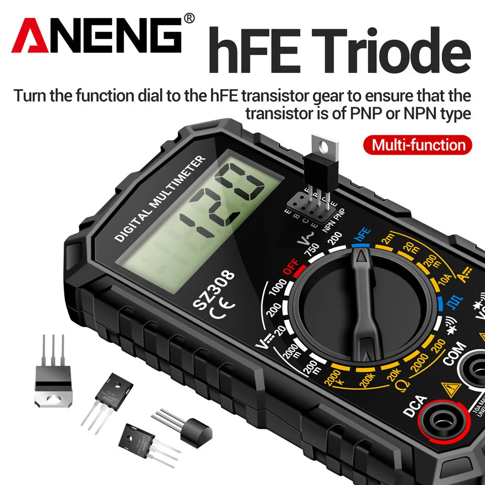 🔧 ANENG SZ308 Digital Multimeter – Square Wave Tester with HFE & Buzzer Accurate Readings • Durable Build • Compact Design