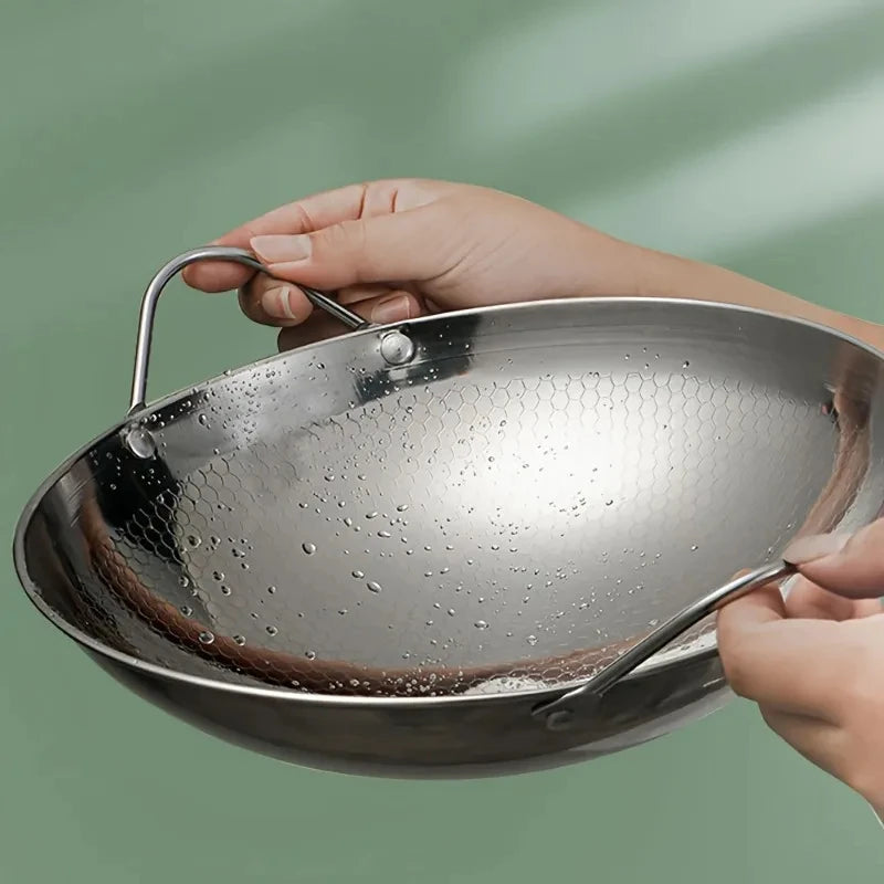 🍳 29cm / 11-Inch Stainless Steel Honeycomb Skillet – Non-Stick Frying Pan with Handle | Scratch-Resistant for Pasta, Steak, Porridge & Ramen