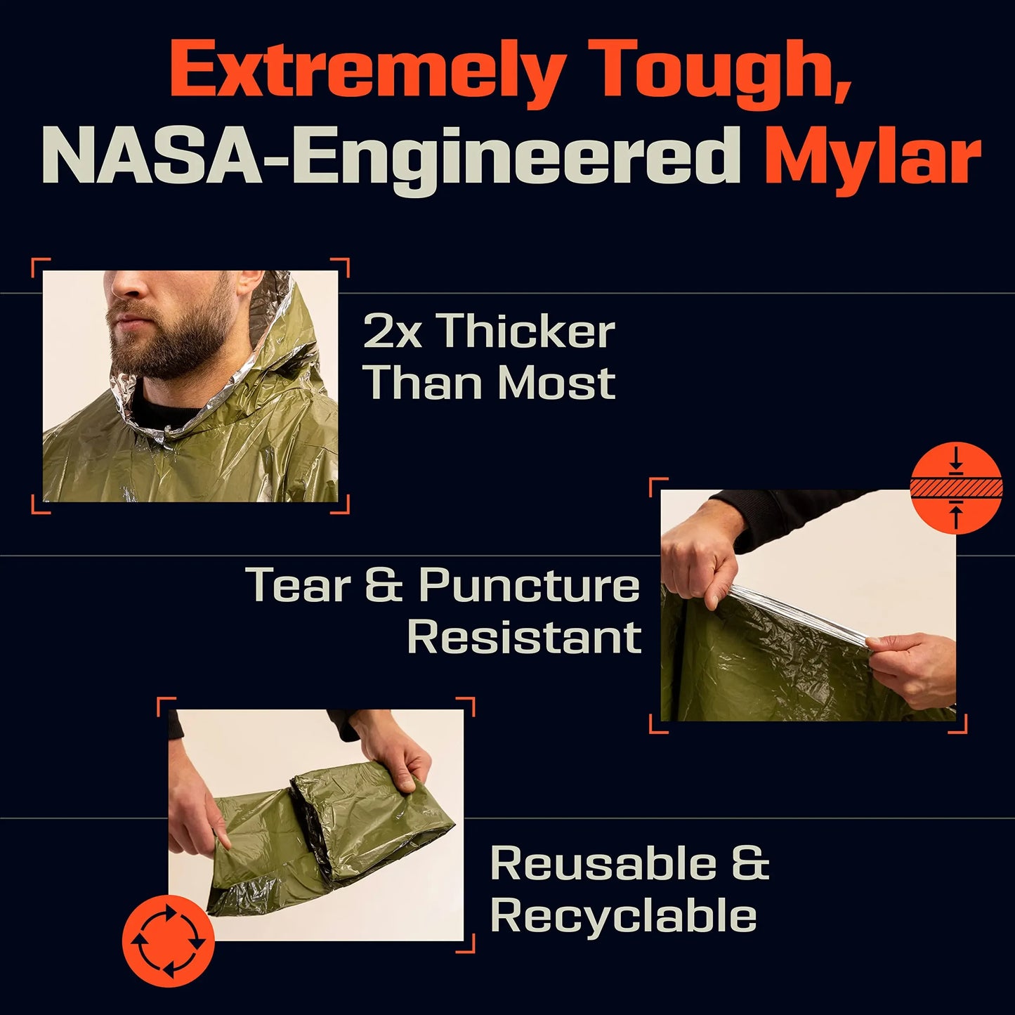 Survival Kit - Thermal Emergency Poncho Set – 4 Reflective, Waterproof Rain Blankets for Survival, Camping, and Emergency Kits