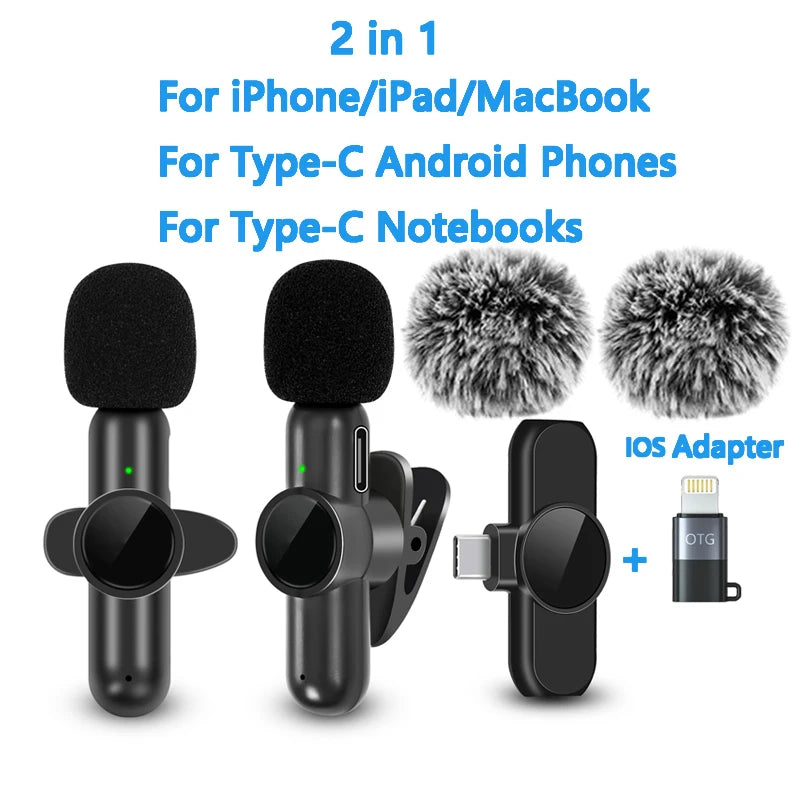 🎤 2.4G Wireless Lavalier Microphone – Noise Cancelling Mic for iPhone, iPad, Android, Xiaomi, Samsung – Ideal for Video Recording, Live Streaming, Gaming & Vlogging
