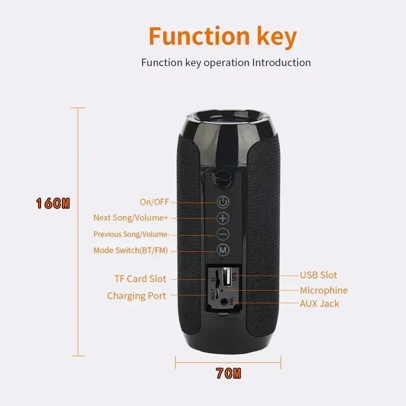 Portable Wireless Bluetooth Speaker – Outdoor Waterproof Subwoofer with Stereo Surround, FM Radio, TF Card Support