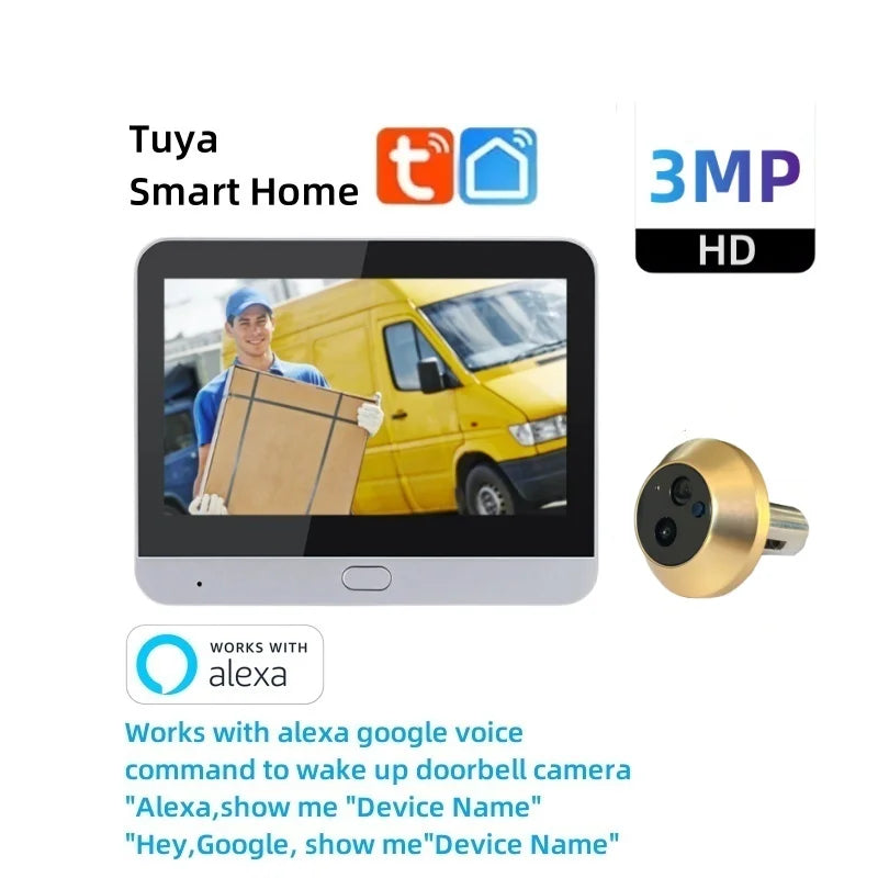 🔒Security - Tuya Smart 3MP WiFi Peephole Video Door Camera 📹 4.3" HD Display | 🌙 Night Vision | 🎤 One-way Audio | 🔐 Home Security