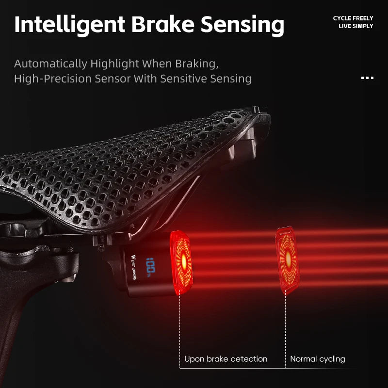 WEST BIKING Bicycle Rear Light 🚴♂️ Brake Sensing ⚡ Digital Power Display 🔋 Auto Start/Stop ⏯️ Long Endurance 🔥 Taillight Cycling Accessories