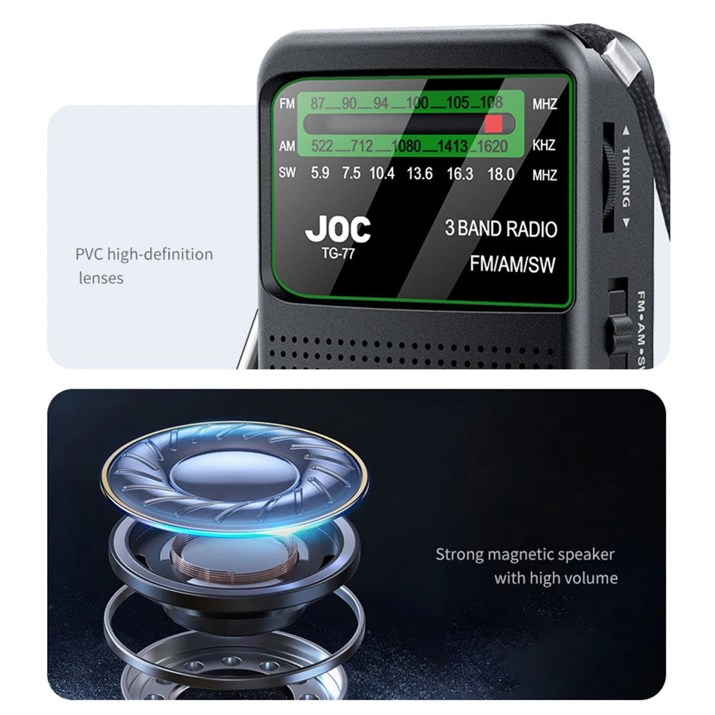 Portable FM AM SW Radio – Rechargeable via Type-C, Built-in Speaker, Pointer Tuning, HD Screen, Ideal for Elderly