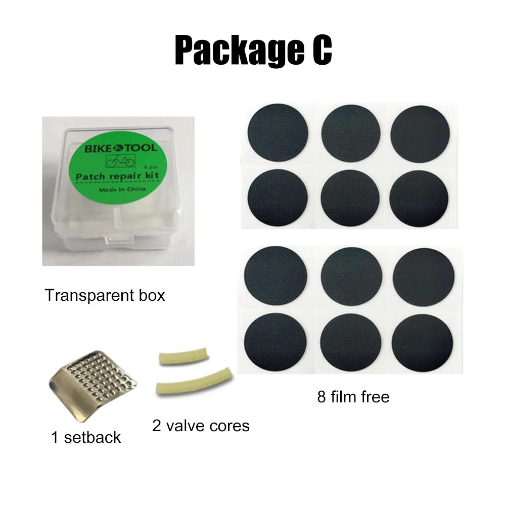 🚴♂️🔧 Bike Tire Tube Repair Kit – Rubber Patches, Glue/No-Glue Options & Tire Levers