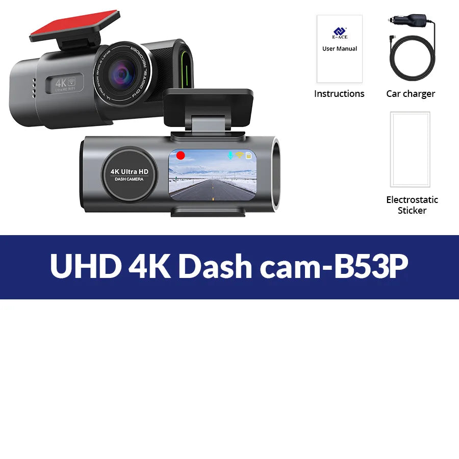 🚗 Dash Cam 4K UHD Car Camera DVR 🌙 Night Vision | 📶 Built-in Wi-Fi | 🎥 Dual Lens Support | 📍 GPS | 🅿️ 24H Parking Monitoring