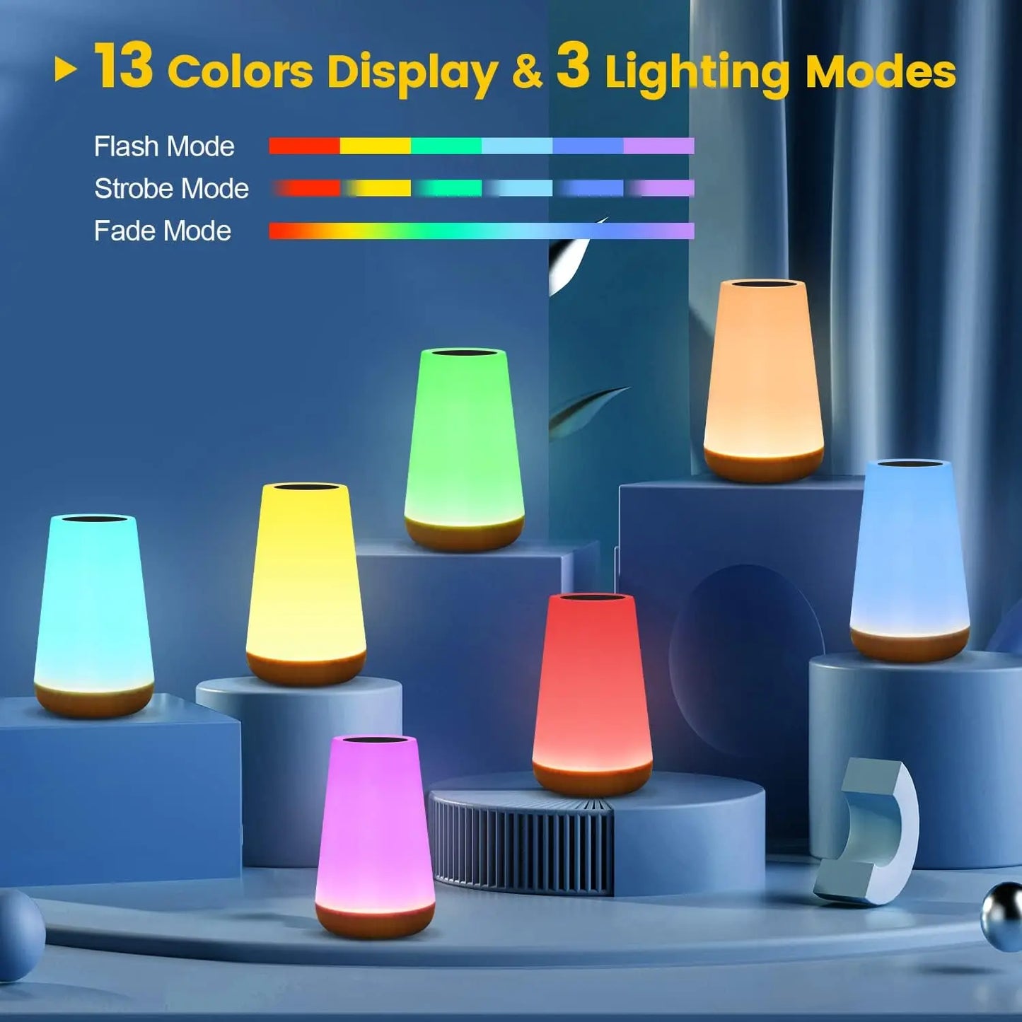 🌈 13-Color Changing Night Light – RGB Touch & Remote Control | Dimmable | USB Rechargeable Perfect for Bedrooms, Kids’ Rooms, Desktops, or as a Gift!
