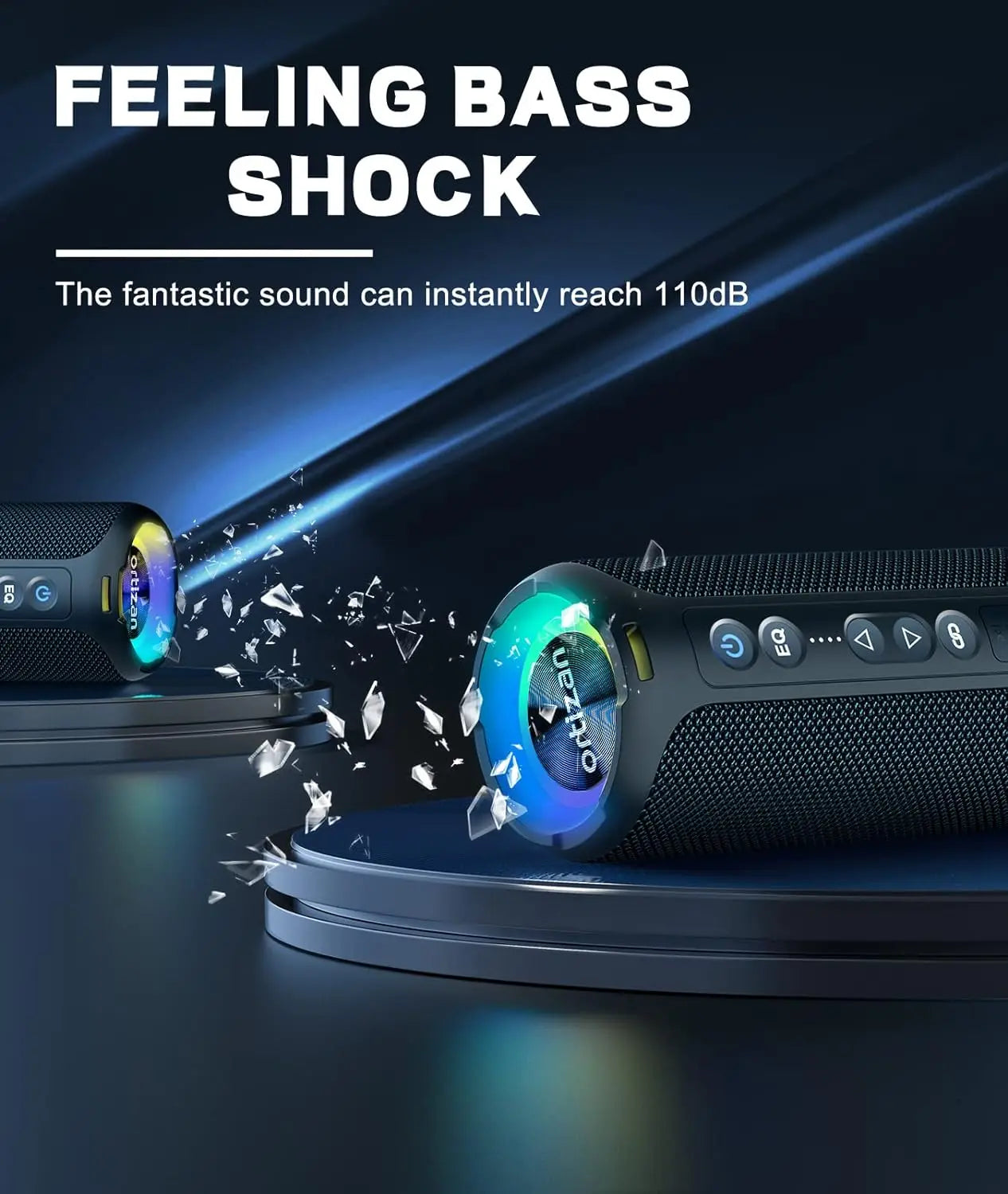 Ortizan 40W Outdoor Bluetooth Speaker – IPX7 Waterproof, 30 Hours Battery, Deep Bass, Bluetooth 5.3 for Travel & Shower