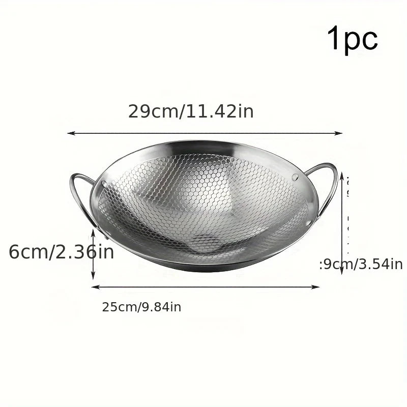 🍳 29cm / 11-Inch Stainless Steel Honeycomb Skillet – Non-Stick Frying Pan with Handle | Scratch-Resistant for Pasta, Steak, Porridge & Ramen