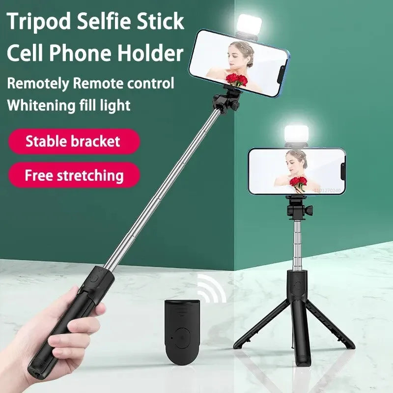 FGCLSY Bluetooth Selfie Stick with Remote Shutter & Fill Light – Mini Tripod Phone Holder for iPhone, Samsung, Xiaomi, and Android Devices