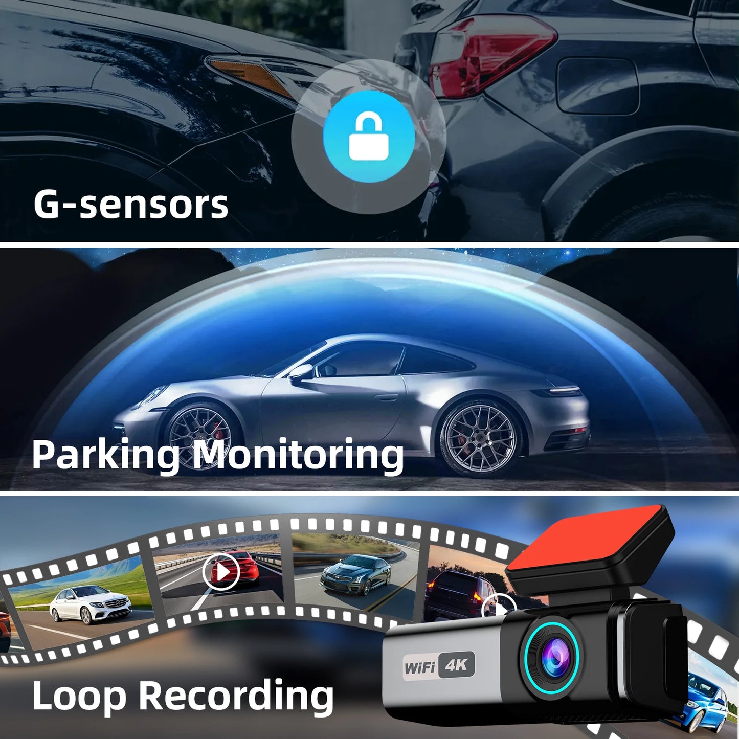 Safety - Aprilboy 4K UHD Dual Lens Dash Cam with WiFi, Night Vision, G-Sensor & 24H Parking Monitor