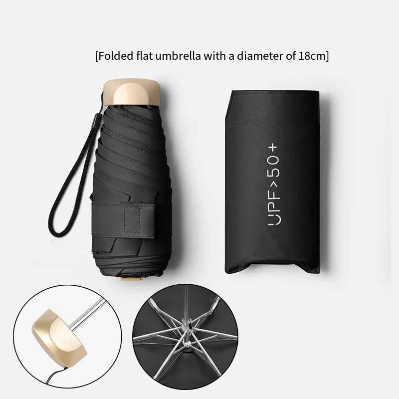 Compact Solid Color UV Protection Mini Umbrella – Folding Pocket Parasol for Sun & Rain