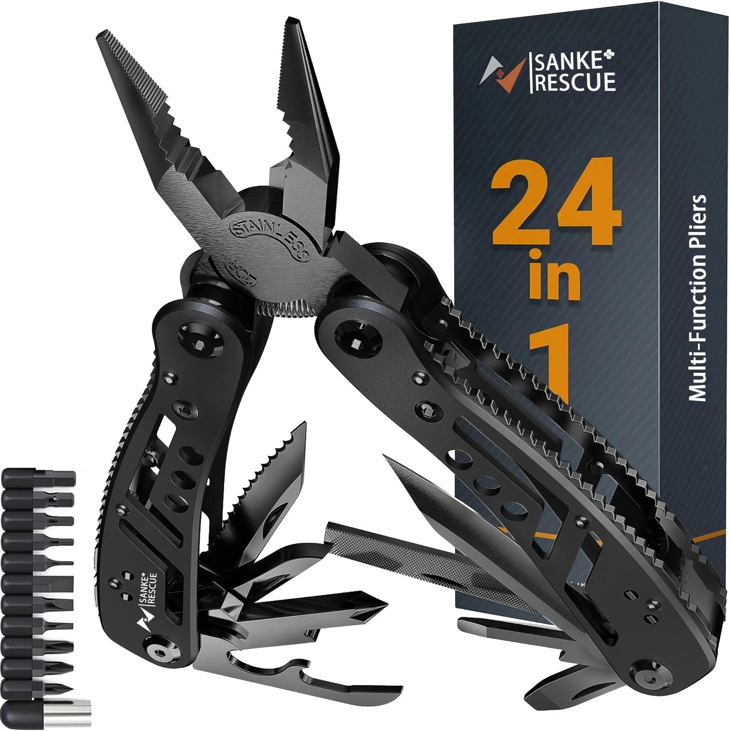 Survival Kit - 24-in-1 Stainless Steel Multitool by QHTITEC – Folding Pliers, Knife, Screwdrivers, Bits, and Sheath – Compact Survival Tool for Camping, DIY, Emergency & Outdoor Use