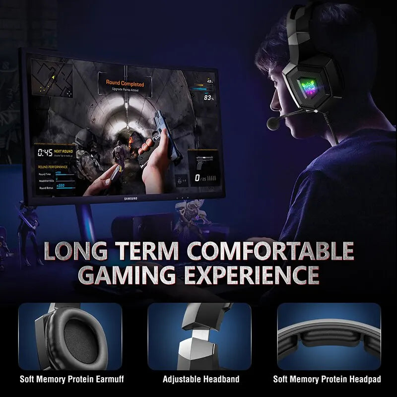 🎧 ONIKUMA Wired Stereo Gaming Headphones with Mic & LED Lights – Gamer Headset