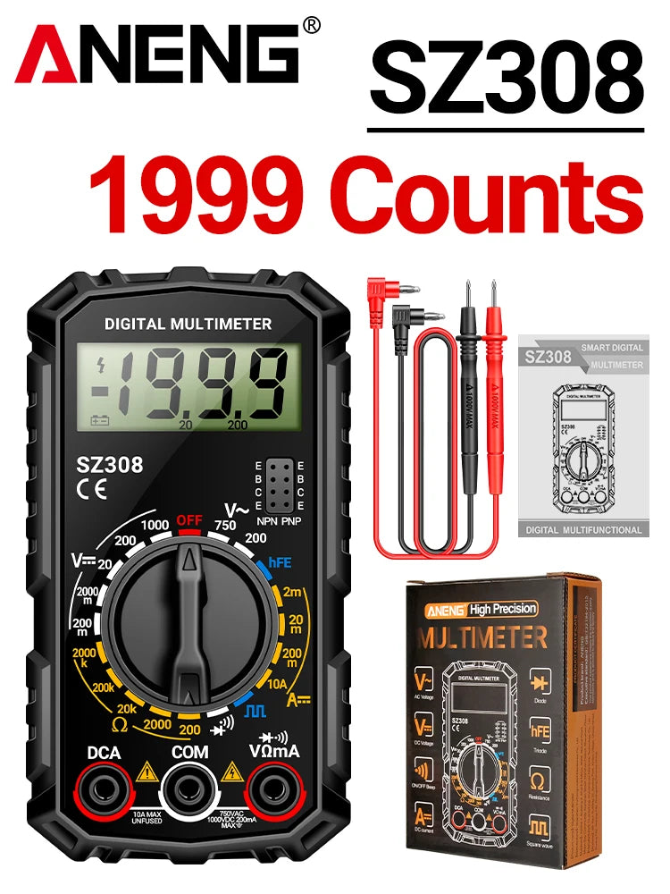 🔧 ANENG SZ308 Digital Multimeter – Square Wave Tester with HFE & Buzzer Accurate Readings • Durable Build • Compact Design
