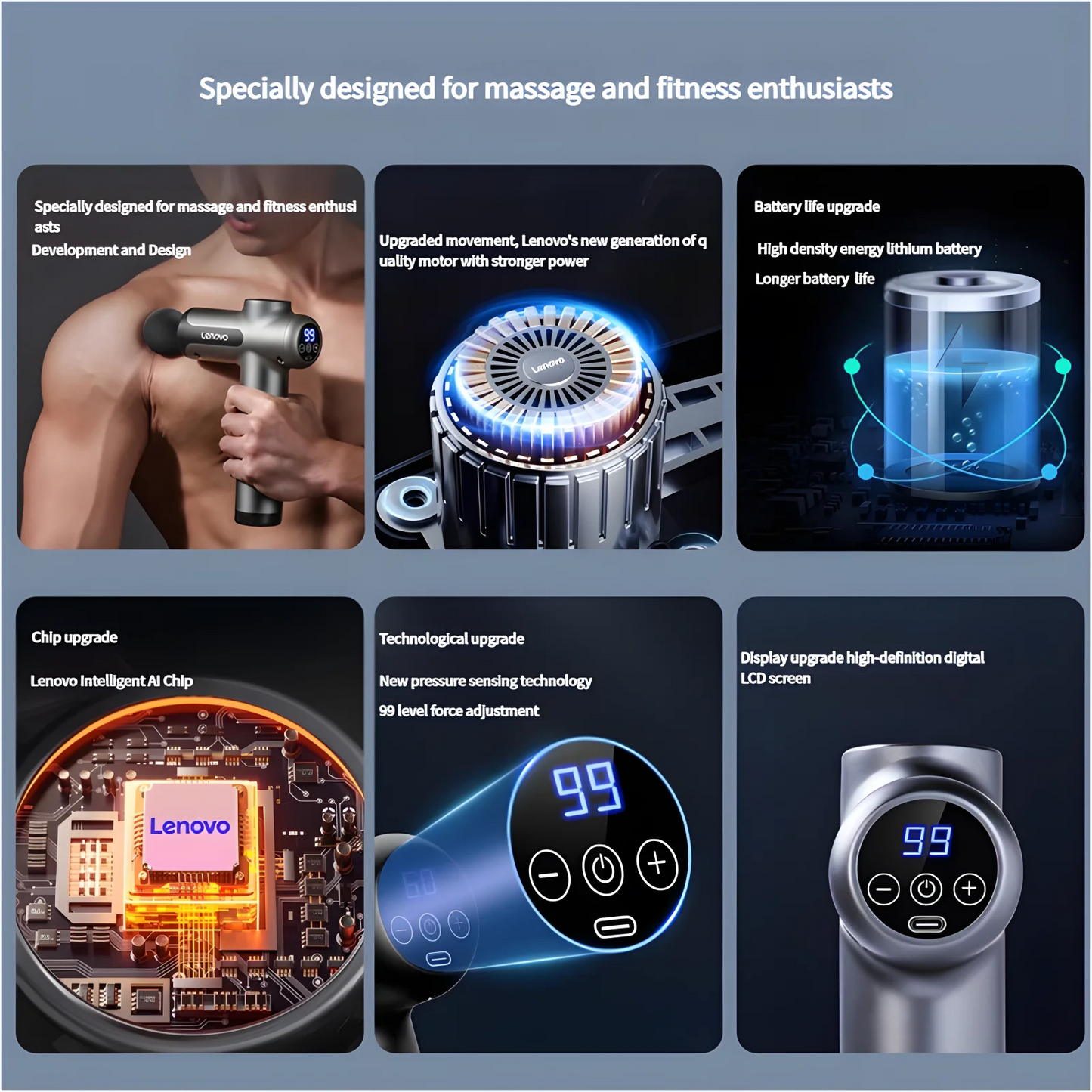 💆♂️ Lenovo Fascia Gun – Deep Muscle Relief, Fitness Relaxation, LED Touchscreen & 8 Massage Heads | Perfect Gift
