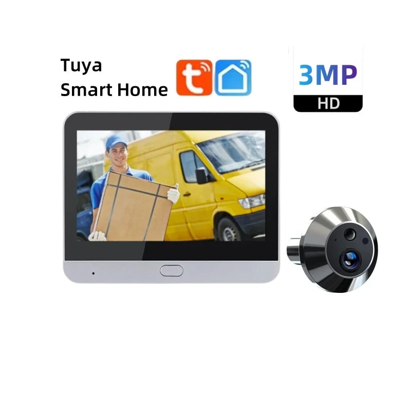 🔒Security - Tuya Smart 3MP WiFi Peephole Video Door Camera 📹 4.3" HD Display | 🌙 Night Vision | 🎤 One-way Audio | 🔐 Home Security