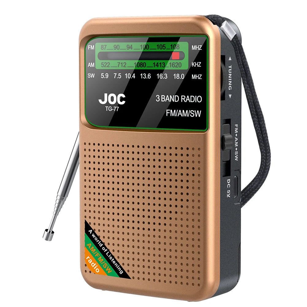 Portable FM AM SW Radio – Rechargeable via Type-C, Built-in Speaker, Pointer Tuning, HD Screen, Ideal for Elderly