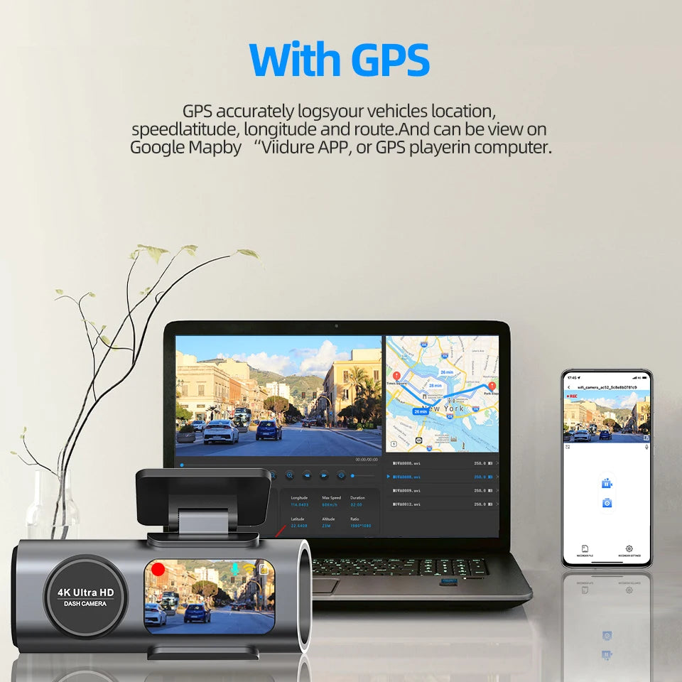 🚗 Dash Cam 4K UHD Car Camera DVR 🌙 Night Vision | 📶 Built-in Wi-Fi | 🎥 Dual Lens Support | 📍 GPS | 🅿️ 24H Parking Monitoring