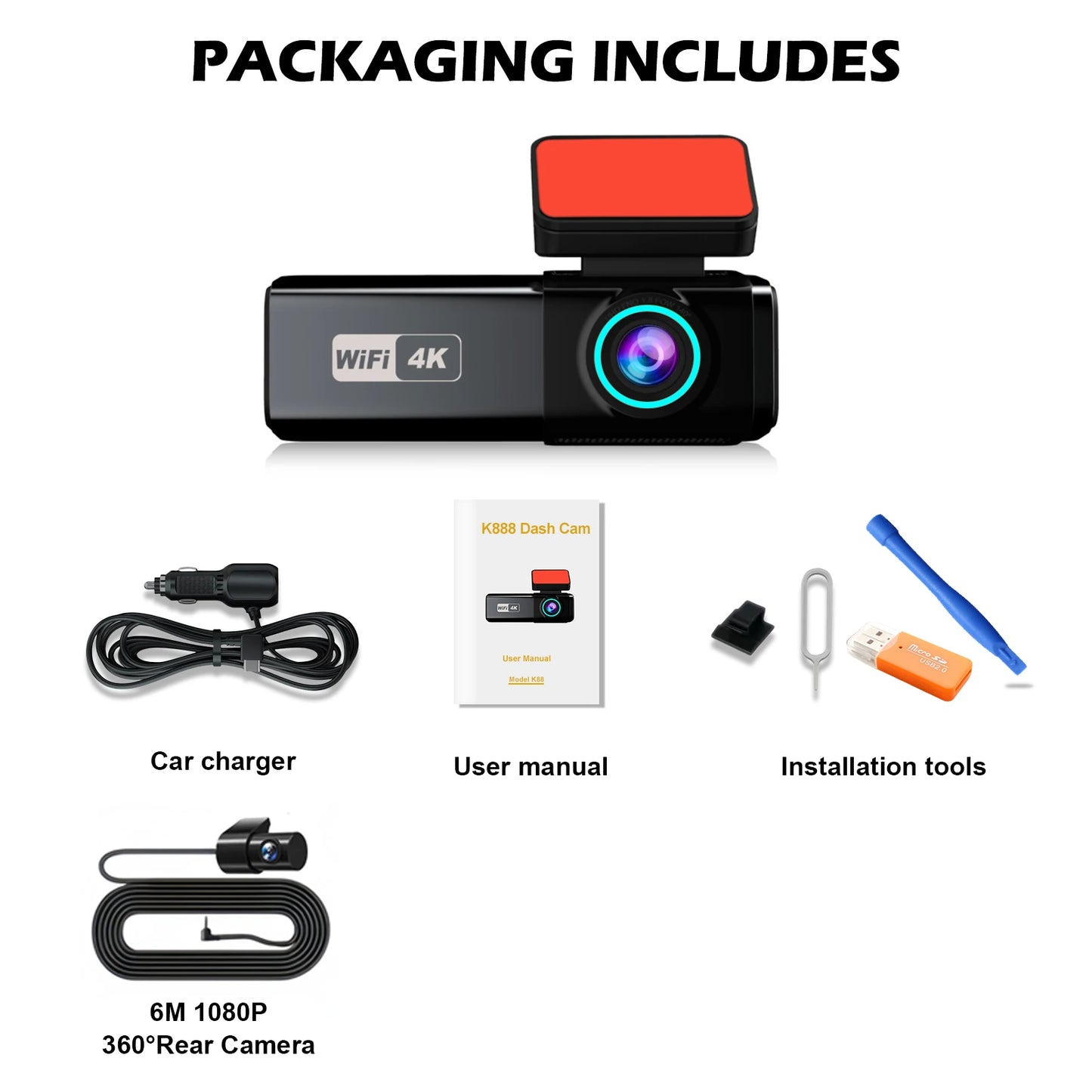 Safety - Aprilboy 4K UHD Dual Lens Dash Cam with WiFi, Night Vision, G-Sensor & 24H Parking Monitor