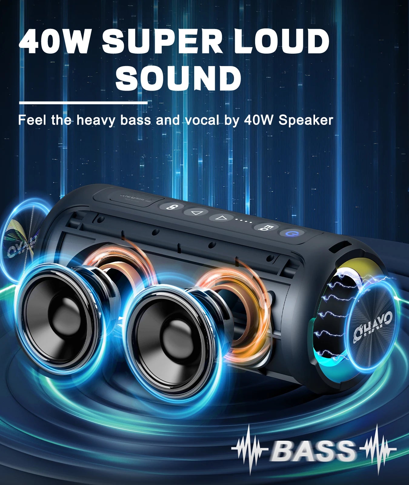 Ortizan 40W Outdoor Bluetooth Speaker – IPX7 Waterproof, 30 Hours Battery, Deep Bass, Bluetooth 5.3 for Travel & Shower